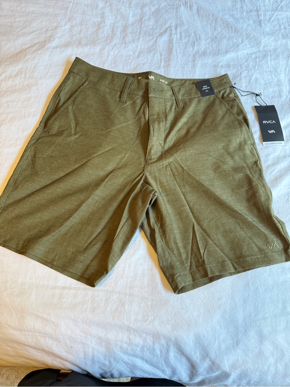 RVCA Men's Olive Utility Flat Front Shorts